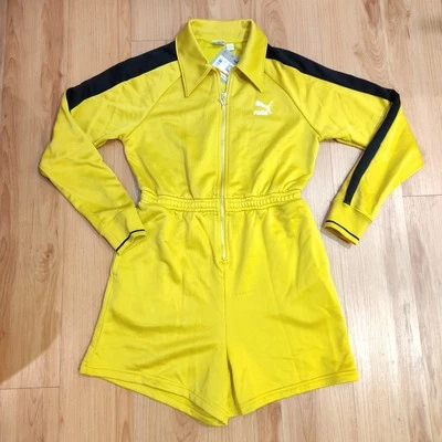Puma T7 Play Paris Romper Womens Yellow Casual 62681141 Long Sleeve Sz S - image 1 of 4