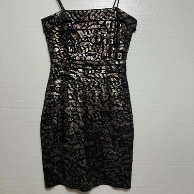 Sleeveless Layered Dress size 4 Petite By Dress Barn Fashion Sexy Black Brown - Image 1 of 4