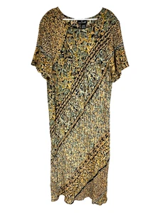 Vintage Carole Size 24 Boho Artsy Maxi Dress Rayon Mixed Prints Dainty Whimsy - Picture 1 of 7