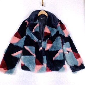 INC Faux Fur Coat XXL Colorblock Patchwork Maximalist Statement Outerwear - Picture 1 of 11
