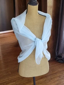 50s Pale Blue Polyester Chiffon Square Scarf Made In Japan - Picture 1 of 9