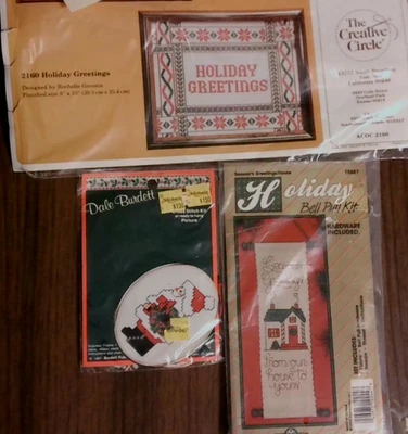 3 cross stitch KITS Holiday Greetings, Creative Circle 2160 , Santa, Bell Pull - Image 1 of 3