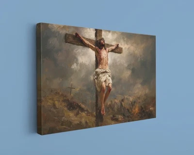 Arte de pared cristiano en lienzo de crucifixión de Jesús fe religiosa decoración del hogar Foto 1 de 4