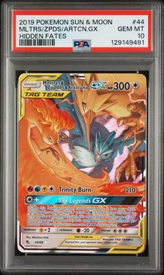 MOLTRES & ZAPDOS & ARTICUNO GX 44/68 PSA 10 HIDDEN FATES POKEMON CARD ENGLISH - Image 1 of 2