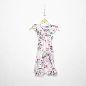 vintage jumpers floral cotton party dress pink peony daisy ruffles girls 5/6 - Picture 1 of 4
