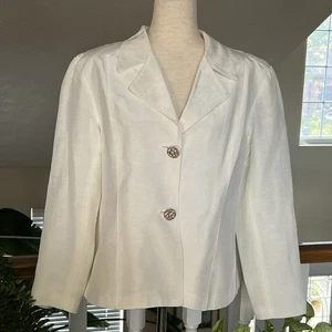 MSK Womens Ivory/Cream Taffeta Evening Formal Jacket Blazer Size 14 Vintage - Picture 1 of 13