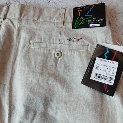 Greg Norman Collection Golf Shorts Mens W38 Linen Blend Pleated 9" Inseam Tan - Image 1 of 4