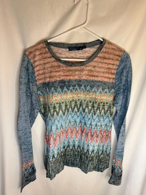Camisa Prana Manga Larga Top Burnout Estilo Azul Multi Chevron Talla M EE. UU. Foto 1 de 4