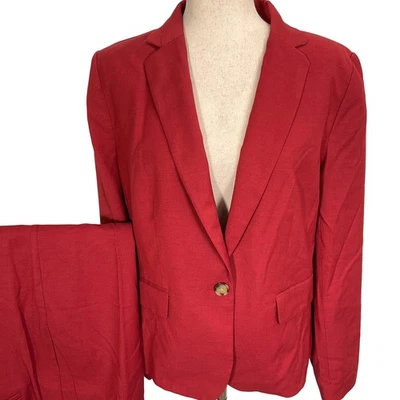 Ann Taylor Pants Suit Women 10 Red Sophia Curvy Power Holiday Office Wool Blend - Image 1 of 4
