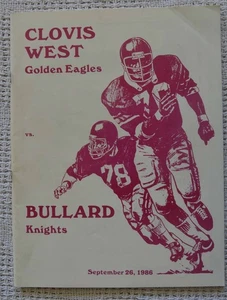 1986 CLOVIS WEST GOLDEN EAGLES vs. BULLARD KNIGHTS HIGH SCHOOL FOOTBALL-PROGRAMM - Bild 1 von 6