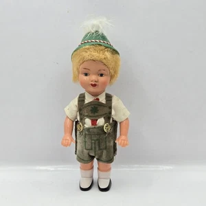 Vintage 60s Bavarian Celluloid Wind Up Boy Doll by W.M. Germany - Festive Attire - Picture 1 of 19