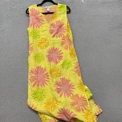 Vestido Fresh Produce Mujer XL Amarillo Floral Midi Lino Costero Colorido Playa Foto 1 de 4