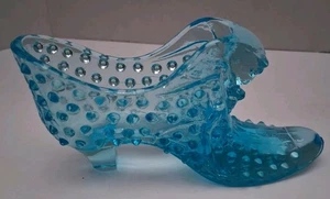 Vintage Fenton opalisierend blau Glas Nagel Schuh Slipper Katzenkopf aquablau MCM - Bild 1 von 10