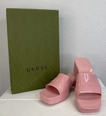 Sandalias Gucci de goma deslizables para mujer talla 6 rosa sin cordones *USADAS* Foto 1 de 4