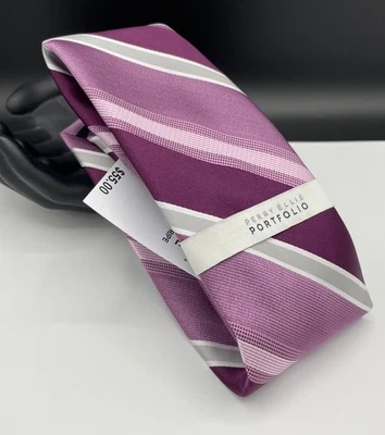 PERRY ELLIS Portfolio Men's 100% Polyester Tie ~ Orchid ~ Korrine Stripe - Image 1 of 3