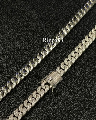 Мужская цепочка из кубинских звеньев 8 мм с лабораторным покрытием из белого золота 14 карат с бриллиантами 10 карат - Изображение 1 из 4