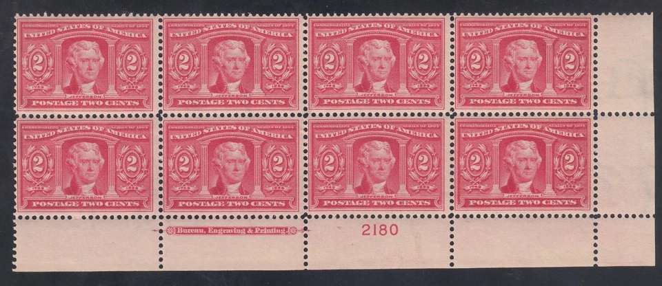 US Stamp #324 F-VF NH Bottom Plate # Block of 8 CV $720 - Image 1 of 2
