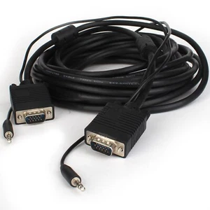 Monitor VGA Cable 3.5mm Audio SVGA Monitor Cord HD15 PC Computer VGA to VGA Cord - Picture 1 of 7