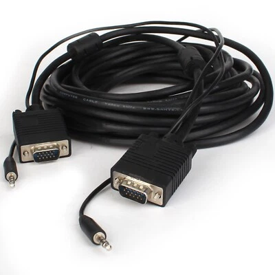 Monitor VGA Cable 3.5mm Audio SVGA Monitor Cord HD15 PC Computer VGA to VGA Cord - Image 1 of 4