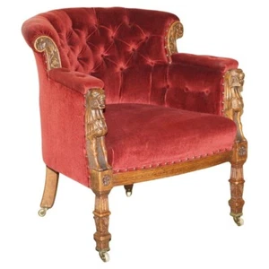ANTIQUE REGENCY CIRCA 1810 OAK CARVED ARMCHAIR WITH LIONS HEAD OXBLOOD VELOUR - Picture 1 of 16