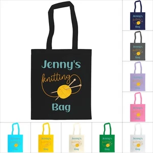 Personalised Any Name Knitting Tote Bag. Custom Printed Cotton Shopping Gift - Picture 1 of 11