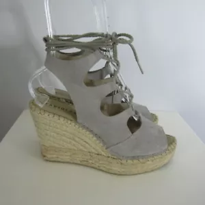 New Fabiolas Womens US 8.5 M Gray Suede Espadrilles Wedge Gladiator Hand Crafted - Picture 1 of 11