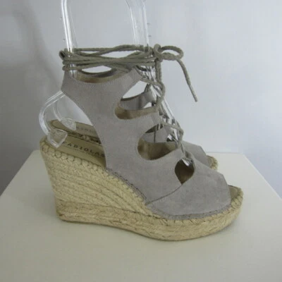 Nuevas alpargatas Fabiolas para mujer EE. UU. 8,5 M gris gamuza cuña gladiador hechas a mano Foto 1 de 4