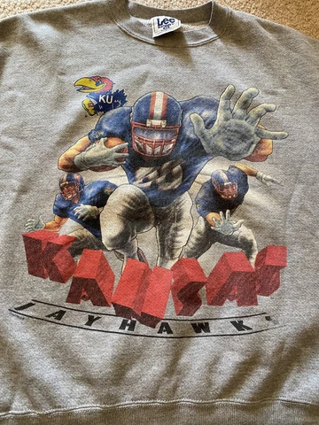 VINTAGE KANSAS UNIVERSITY KU JAYHAWKS MENS SIZE XL LEE SPORT SWEATSHIRT USA 90s Cover