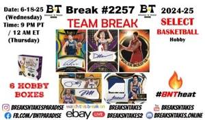 CHARLOTTE HORNETS 2024-25 NBA Select Basketball Hobby 6 BOX Break #2557 - Foto 1 di 1