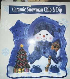 Vassoio vintage pupazzo di neve festa di Natale chip dip dipinto a mano ceramica 13" x 13" - Foto 1 di 4