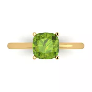 2 Cushion Designer Statement Bridal Natural Peridot Ring Solid 14k Yellow Gold - Picture 1 of 11