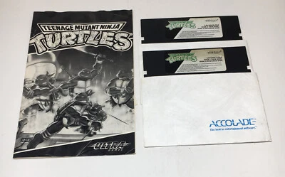 First Floppy Discs + Manual TEENAGE MUTANT NINJA TURTLES (Commodore 64, 1989) - Image 1 of 4