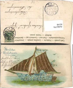 62148,Präge Litho Schiff aus Blumen Segelschiff - Picture 1 of 1