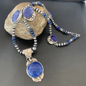 Blue Lapis Lazuli Pendant Navajo Pearls Sterling Silver Necklace 10864 - Imagen 1 de 12