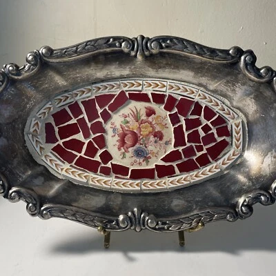 Flower Bouquet - Mosaic Silver Tray 8x13” - Image 1 of 4