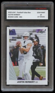JUSTIN HERBERT 2020 LEAF FOOTBALL VALUE BOX 1ST GRADED 10 ROOKIE CARD CHARGERS - Picture 1 of 1