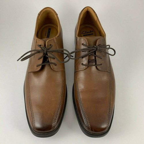 Scarpe Oxford uomo Clarks Tilden Walk stringate pelle marrone punta quadrata taglia 11M