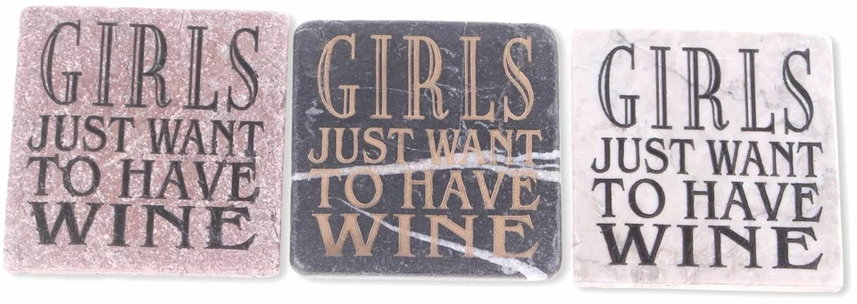 Blue Sky Ceramic Girls Just Want to Have Wine Stone Tile (3 Pack), 4 x 4 - Image 1 of 2