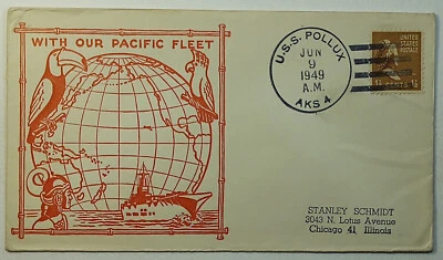 1949 FDC USS Pollux With Our Pacific Fleet 1-1/2 Cents Martha Washington SC #805 - Image 1 of 2