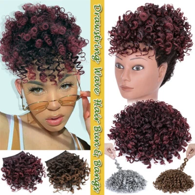 Afro Spring Curly Puff Hair Bun Updo Drawstring Chignon Hair Piece Ponytail US - Image 1 of 4
