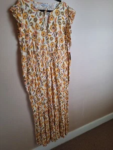 Sonoma Womans 3x Yellow/Gold Floral Swiss Dot Button Up Tiered Maxi Dress - Picture 1 of 16