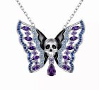 Purple & Black Skull Butterfly Pendant Necklace With Gift Bag Silver  Tone