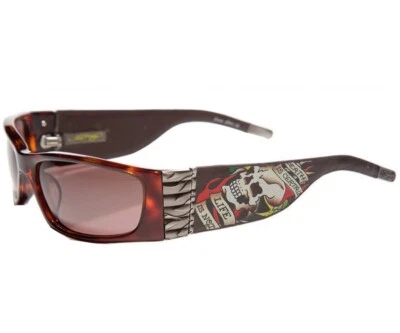 Ed Hardy EHS-015 Death Is Certain Havana Narrow Vintage Sunglasses - Image 1 of 4