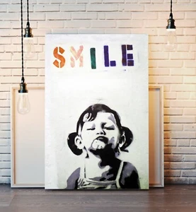 BANKSY CANVAS STREET WALL ART PRINT ARTWORK - PREMIUM VARNISHED SMILE - Picture 1 of 9