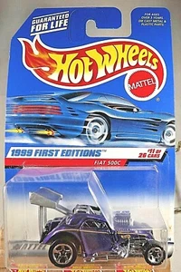 Hot Wheels #919 1999 primeras ediciones 11/26 Fiat 500C púrpura con cromo 5 radios - Imagen 1 de 5