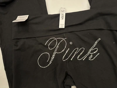 Victoria’s Secret PINK Black Bling PINK Logo flare Foldover leggings  XL  SHORT - Image 1 of 4