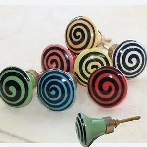 Möbelknopf Möbelgriff Möbelknöpfe Keramik Möbelknäufe Knauf Indien Bunt Spirale - Bild 1 von 7