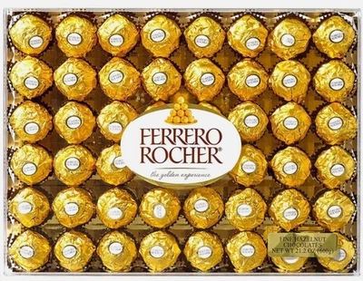 Ferrero Rocher, caramelo de avellana de chocolate con leche, 21,2 oz, caja de regalo de 48 unidades Foto 1 de 4