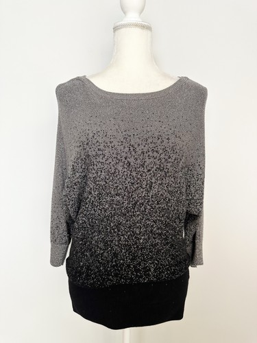 Maglione tunica donna maglia Alyx taglia S nero argento scintillante collo barca manica dolman