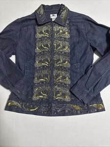 Chico’s Denim Jeansjacke verzierte Knöpfe Pailletten Schmuck Damen Gr. 0 US 4-6 - Bild 1 von 3